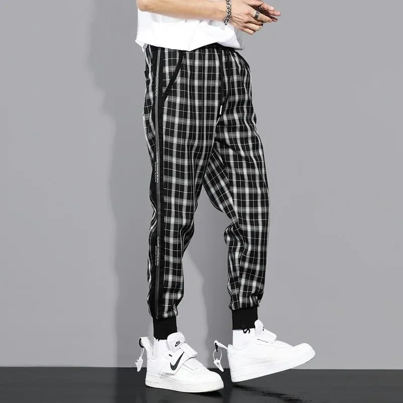 Plaid Drawstring Sports Casual Pants