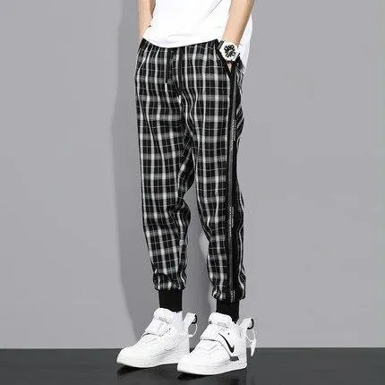 Plaid Drawstring Sports Casual Pants