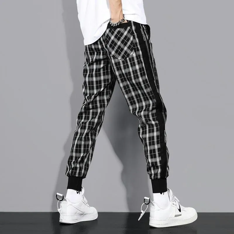 Plaid Drawstring Sports Casual Pants
