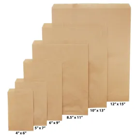 Plain White or Brown Kraft Paper Bags - 100Bags/Pack - Multiple Sizes