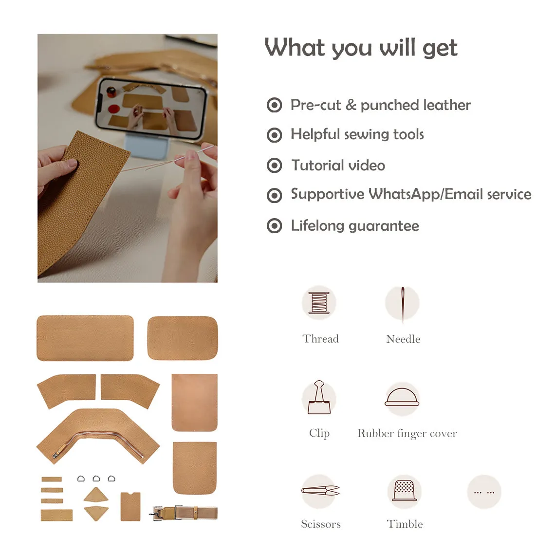 POPSEWING® Top Grain Leather Men Fanny Pack Waist Bag DIY Kit