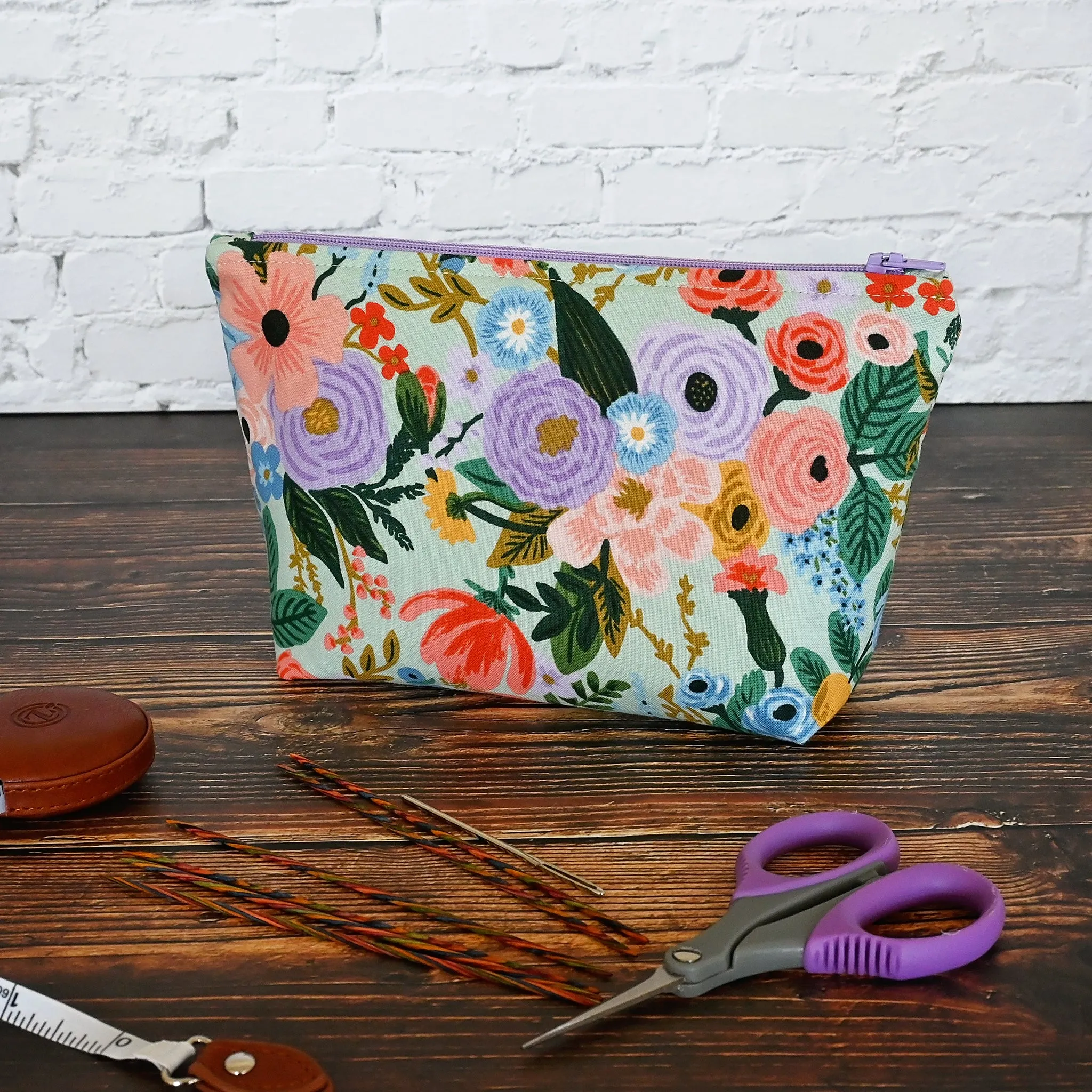 Pretty Mint Floral Garden Party Accessory Pouch