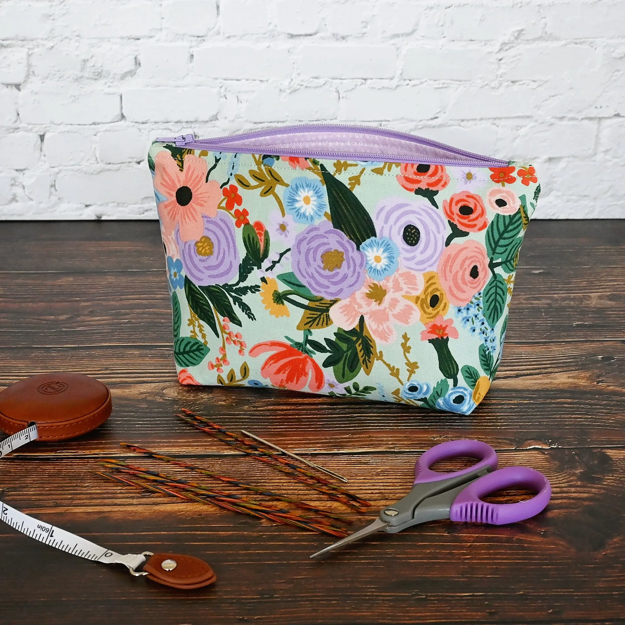 Pretty Mint Floral Garden Party Accessory Pouch