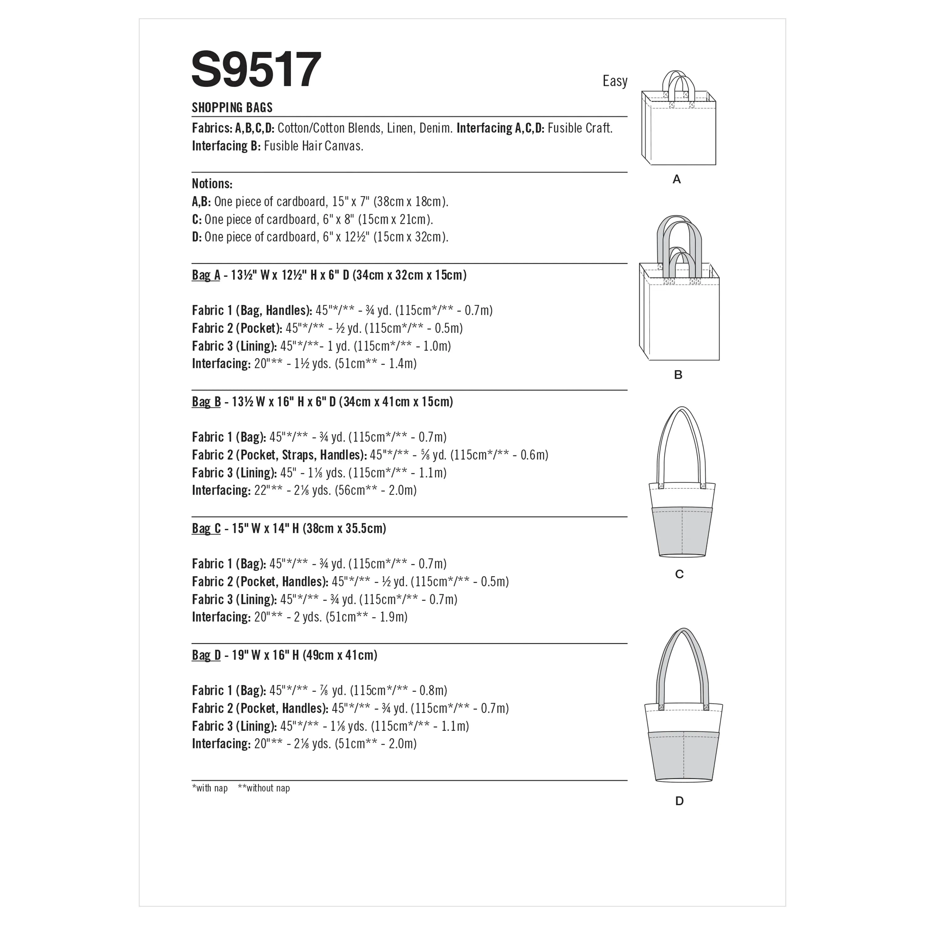 Simplicity Pattern 9517 Shopping Bags