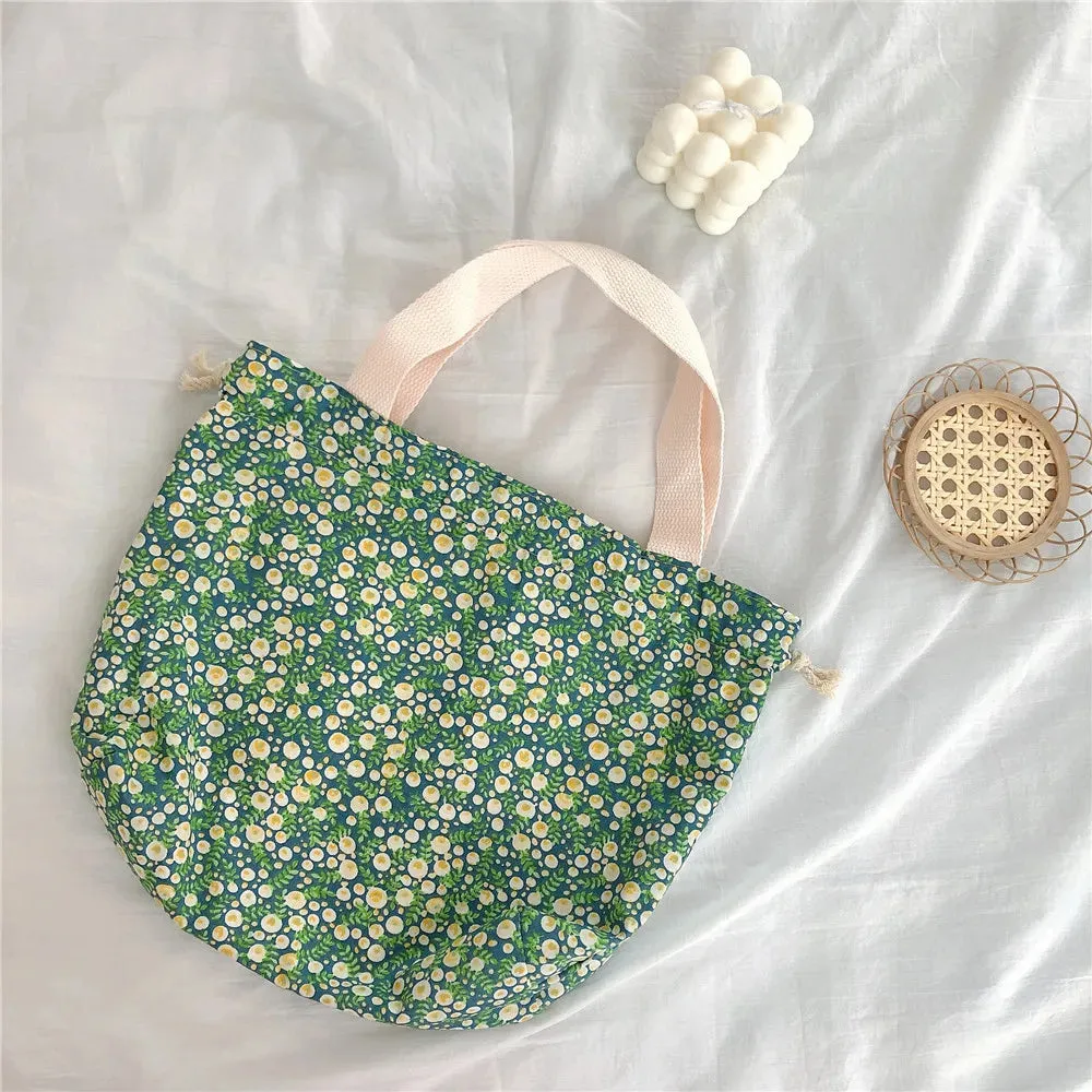 TAVIMART  -  Japanese Sweet Flowers Lunch Bags For Women Cotton Drawstring Small Hand-held Bag Shopper Purse Food Bolsa