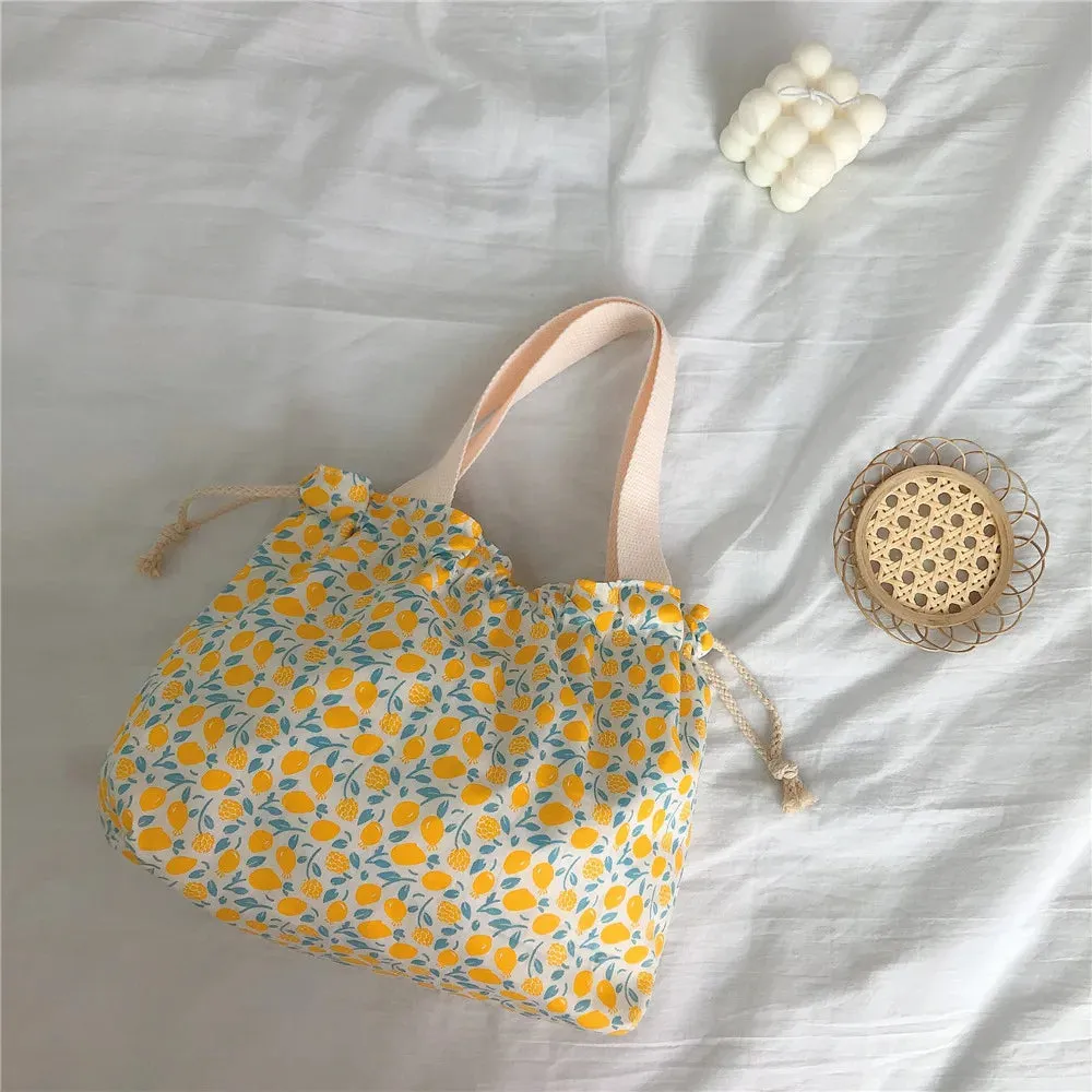 TAVIMART  -  Japanese Sweet Flowers Lunch Bags For Women Cotton Drawstring Small Hand-held Bag Shopper Purse Food Bolsa
