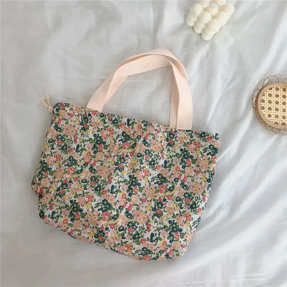 TAVIMART  -  Japanese Sweet Flowers Lunch Bags For Women Cotton Drawstring Small Hand-held Bag Shopper Purse Food Bolsa