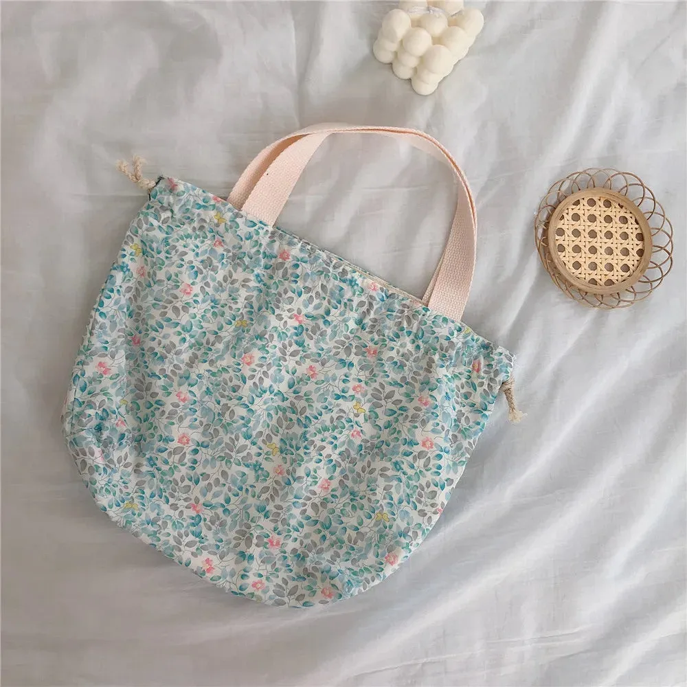 TAVIMART  -  Japanese Sweet Flowers Lunch Bags For Women Cotton Drawstring Small Hand-held Bag Shopper Purse Food Bolsa
