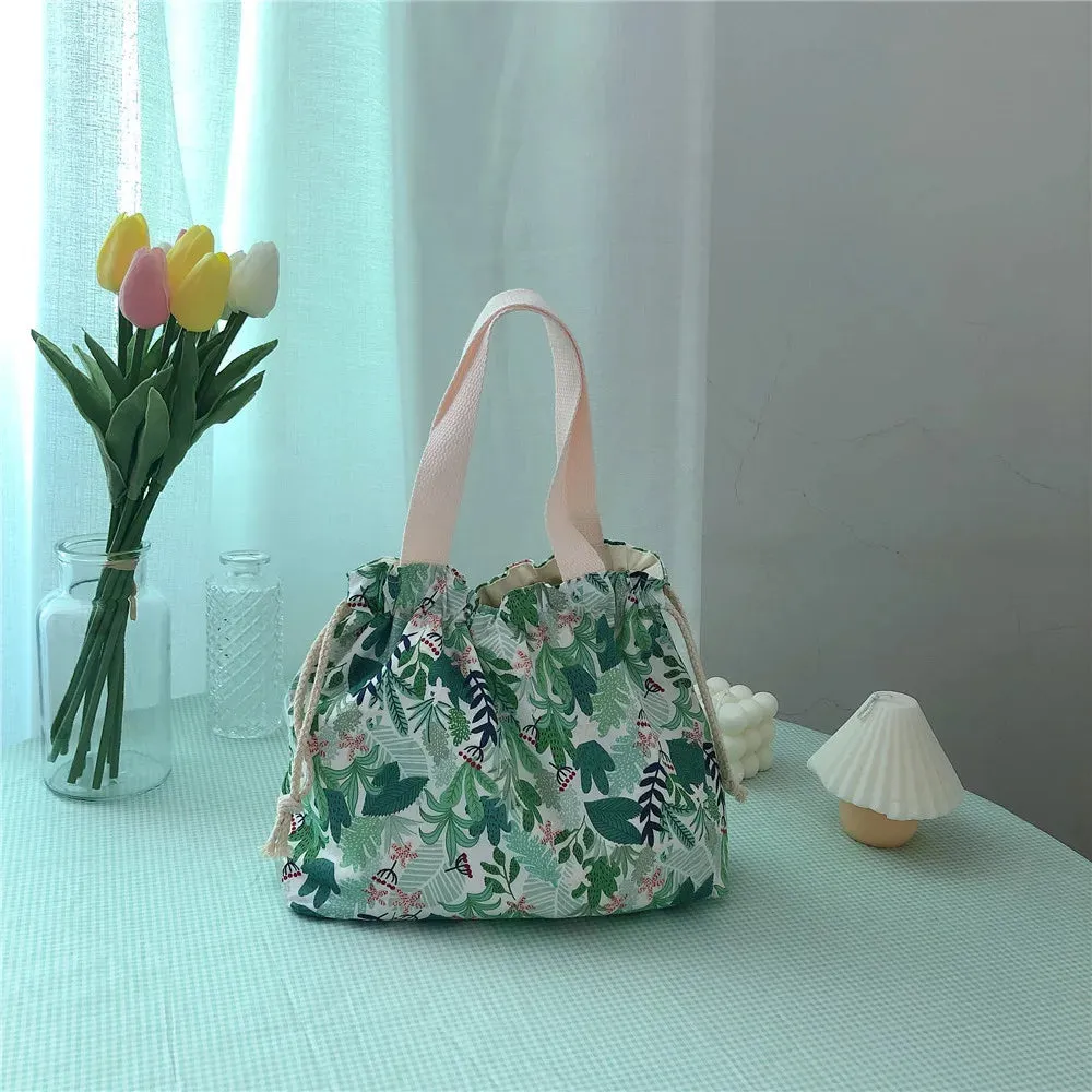 TAVIMART  -  Japanese Sweet Flowers Lunch Bags For Women Cotton Drawstring Small Hand-held Bag Shopper Purse Food Bolsa