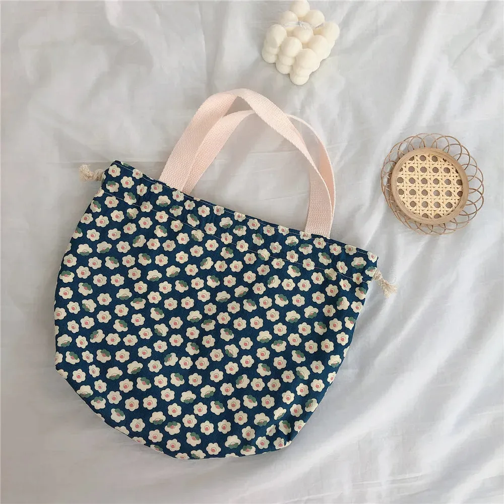 TAVIMART  -  Japanese Sweet Flowers Lunch Bags For Women Cotton Drawstring Small Hand-held Bag Shopper Purse Food Bolsa