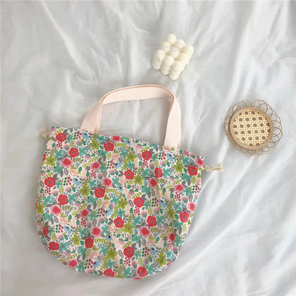 TAVIMART  -  Japanese Sweet Flowers Lunch Bags For Women Cotton Drawstring Small Hand-held Bag Shopper Purse Food Bolsa