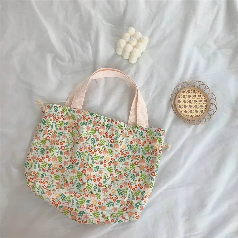 TAVIMART  -  Japanese Sweet Flowers Lunch Bags For Women Cotton Drawstring Small Hand-held Bag Shopper Purse Food Bolsa