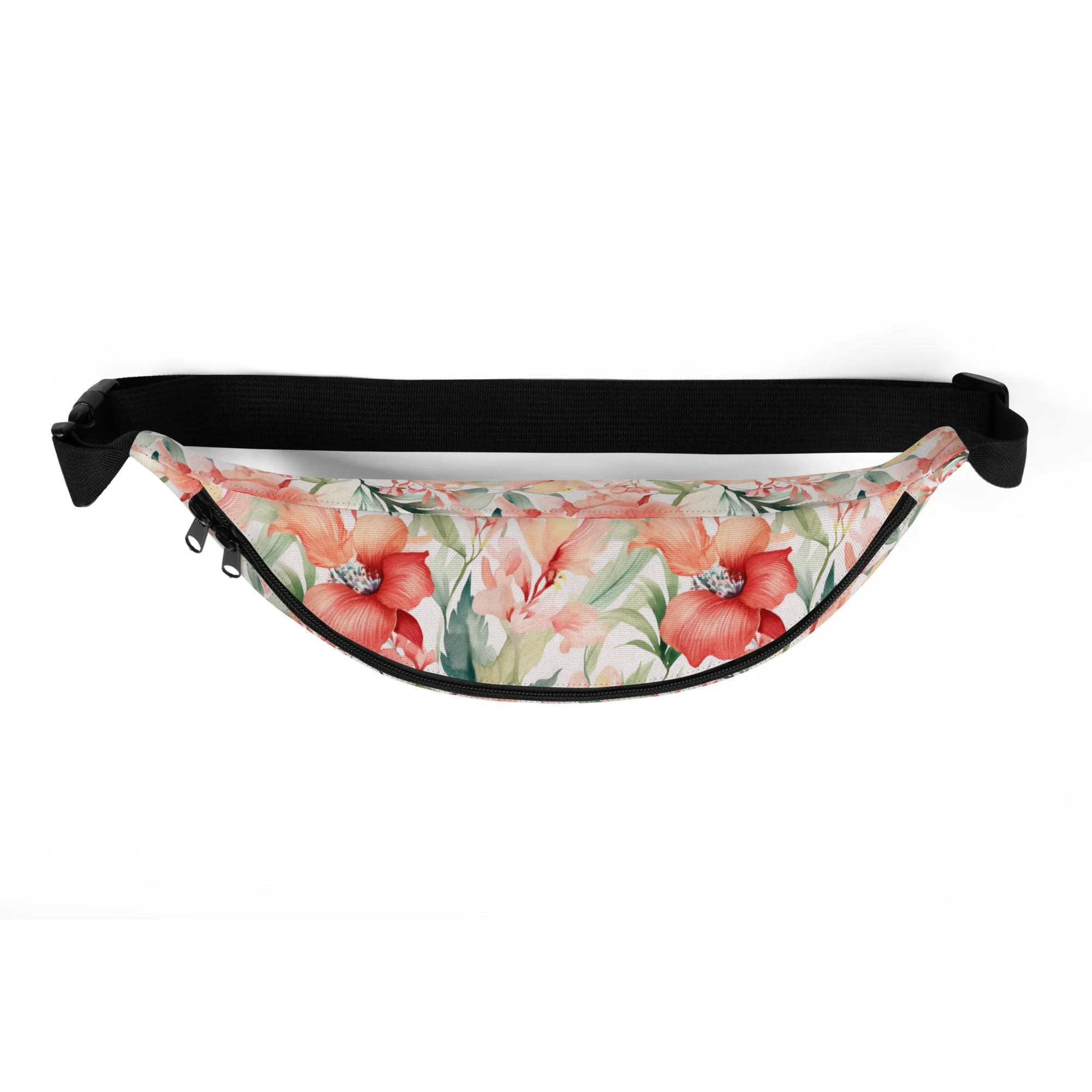 Tropical Fanny Pack, Pink Flowers Floral Waist Belt Bag Crossbody Women Men Hip Bum 90s Designer Shoulder Festival Waterproof