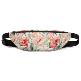 Tropical Fanny Pack, Pink Flowers Floral Waist Belt Bag Crossbody Women Men Hip Bum 90s Designer Shoulder Festival Waterproof