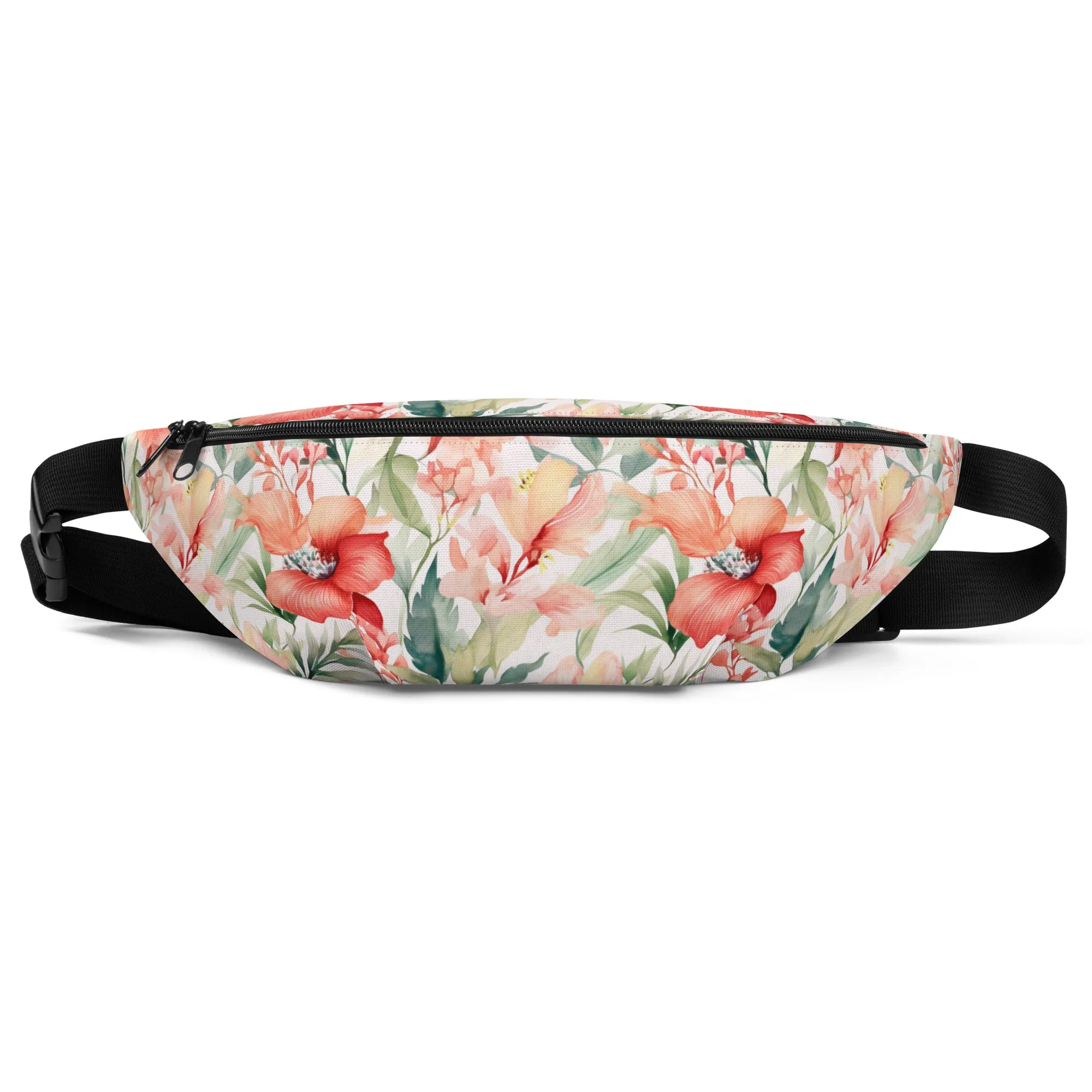 Tropical Fanny Pack, Pink Flowers Floral Waist Belt Bag Crossbody Women Men Hip Bum 90s Designer Shoulder Festival Waterproof