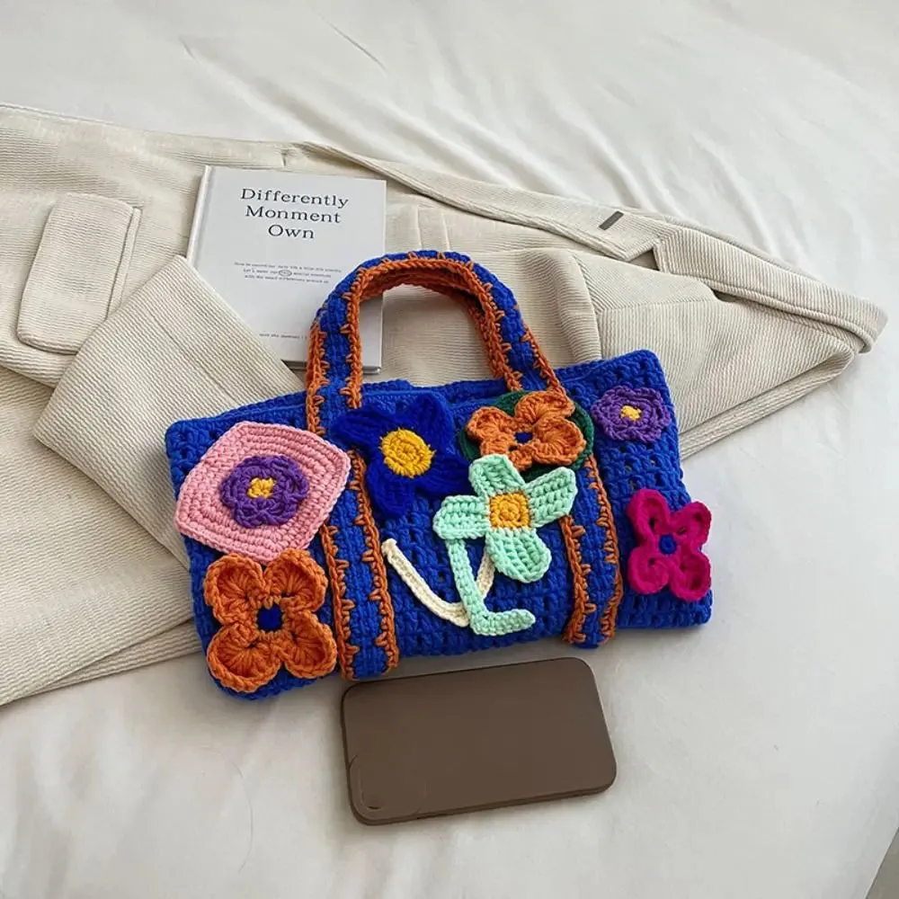 UAKISS  -  Large Capacity Flower Knitted Tote Bag Casual Hollowed Out Reusable Shoulder Bag Handmade Shopping Bags Women