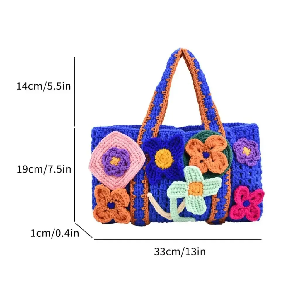 UAKISS  -  Large Capacity Flower Knitted Tote Bag Casual Hollowed Out Reusable Shoulder Bag Handmade Shopping Bags Women