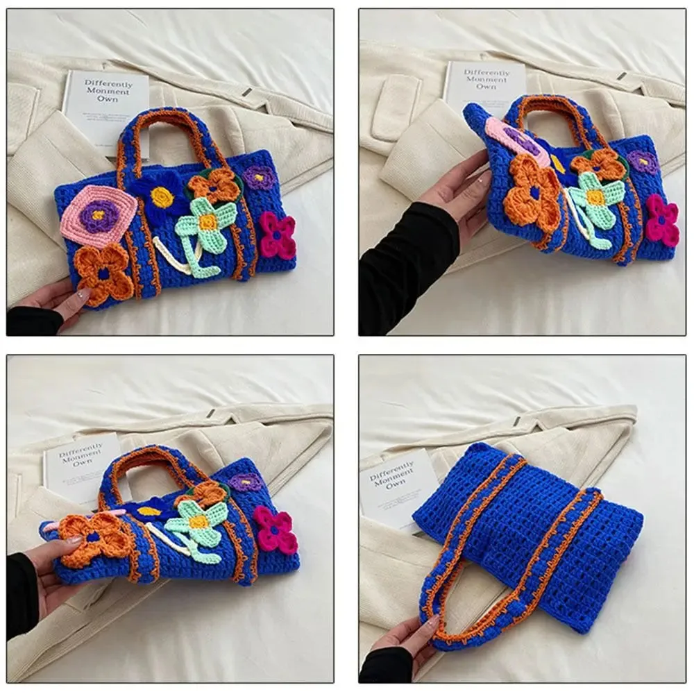 UAKISS  -  Large Capacity Flower Knitted Tote Bag Casual Hollowed Out Reusable Shoulder Bag Handmade Shopping Bags Women