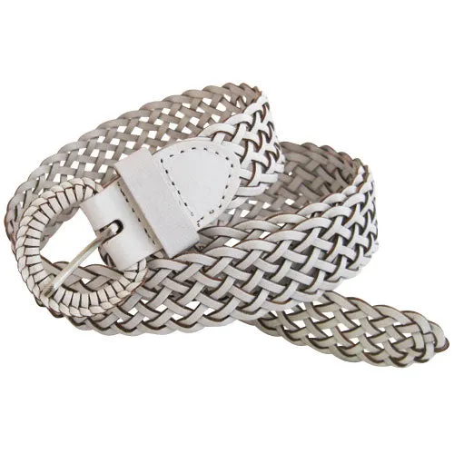White Woven Faux Leather Belt
