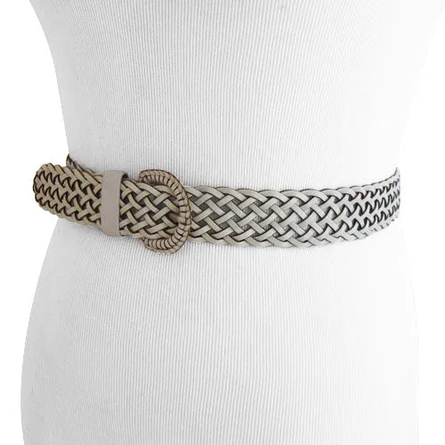 White Woven Faux Leather Belt